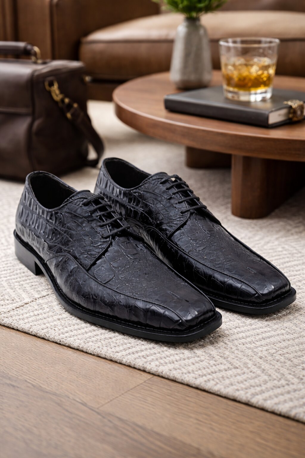 Mens Gator Belly Dress Shoe Exotic Los Altos Black