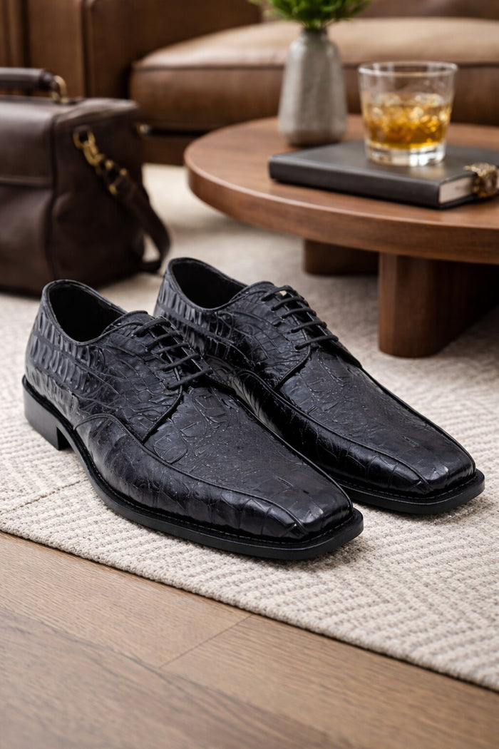 Mens Gator Belly Dress Shoe Exotic Los Altos Black