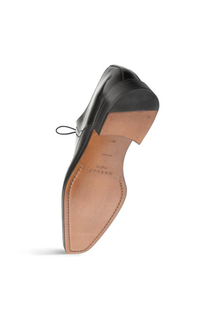 Mens Mezlan Cap-Toe Dress Lace-Up Blending Supple Textured Deerskin And Polished Calfskin With An Elegant Tassel Detail In Color Black