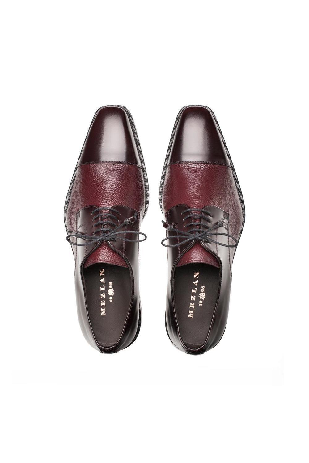 Mens Mezlan Cap-Toe Dress Lace-Up Blending Supple Textured Deerskin And Polished Calfskin With An Elegant Tassel Detail In Color Burgundy