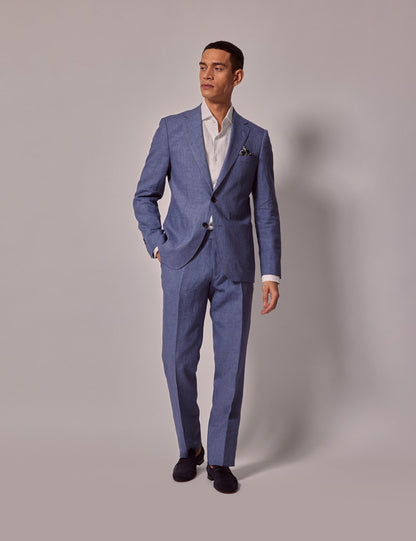 Mens Linen Suit For Beach Wedding - Summer  Suit in Mid Blue - Men's Tuxedo USA