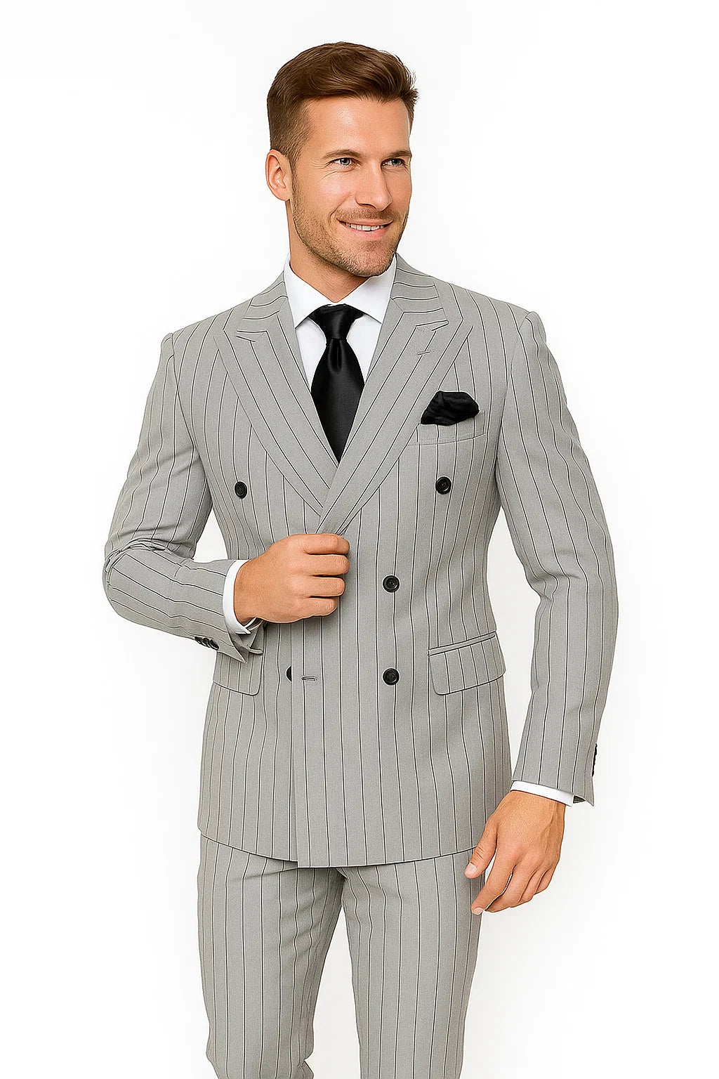 Gray and Black Pinstripe Double Breasted - Modern Fit 1920s Vintage Looking Suit