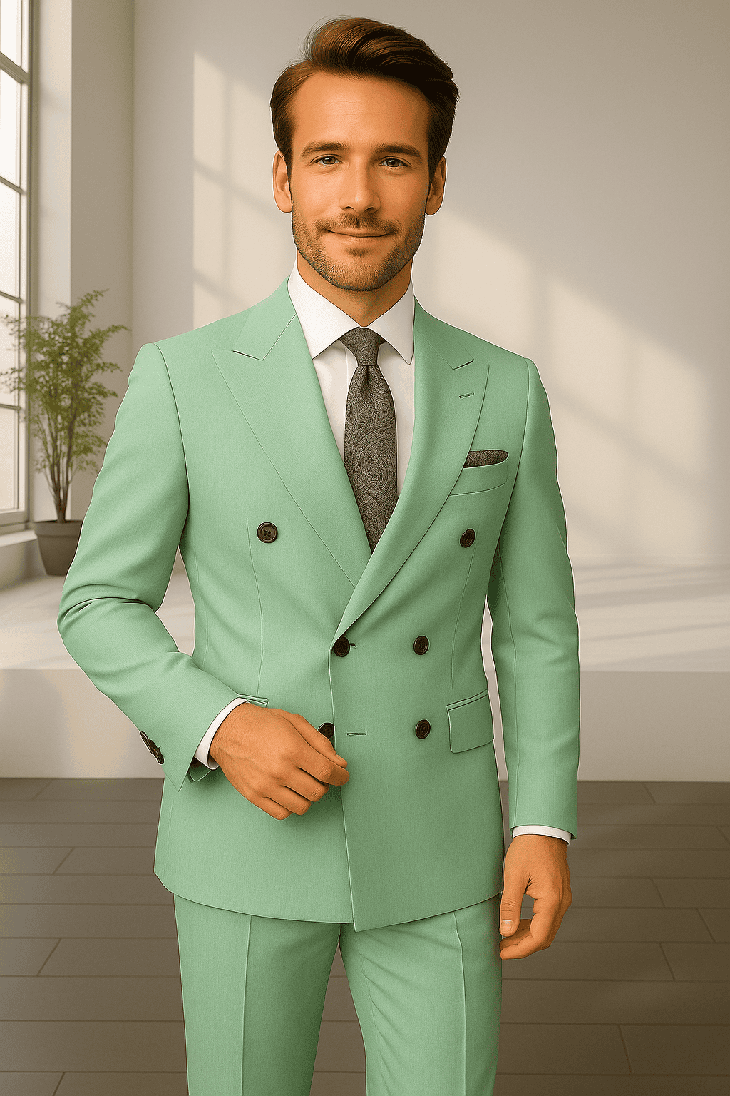 Wool Suit - Italian Made Business Suit by Statement Men's 2 Piece 100% Wool Double Breasted Suit - Pinstripe Pattern