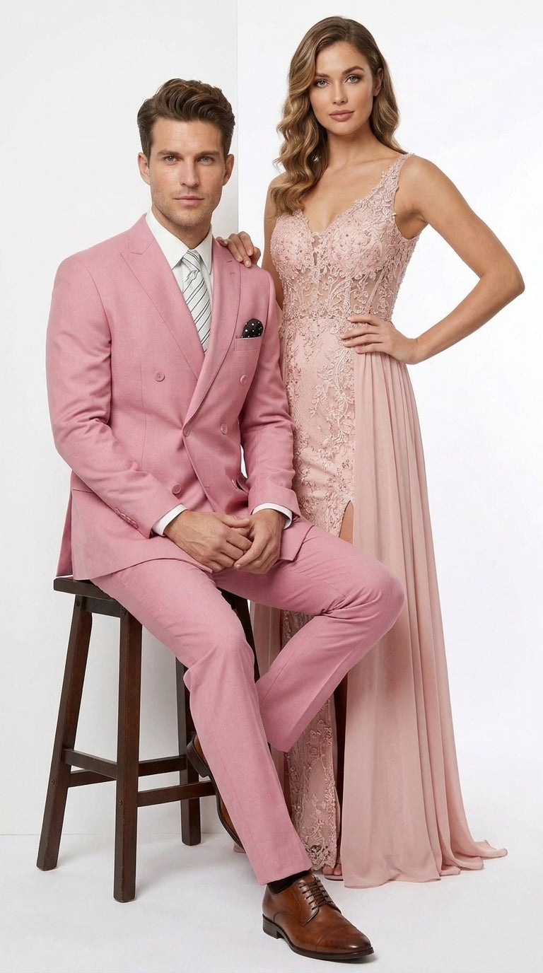 Men's Blush Pink Double Breasted Easter Suit – Modern Fit Lightweight 2-Piece Spring & Summer Wedding Suit