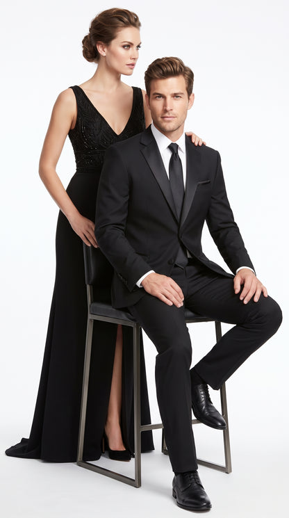 Men’s Classic Black Tuxedo Suit, 2 Button Wedding Prom Formal Suit