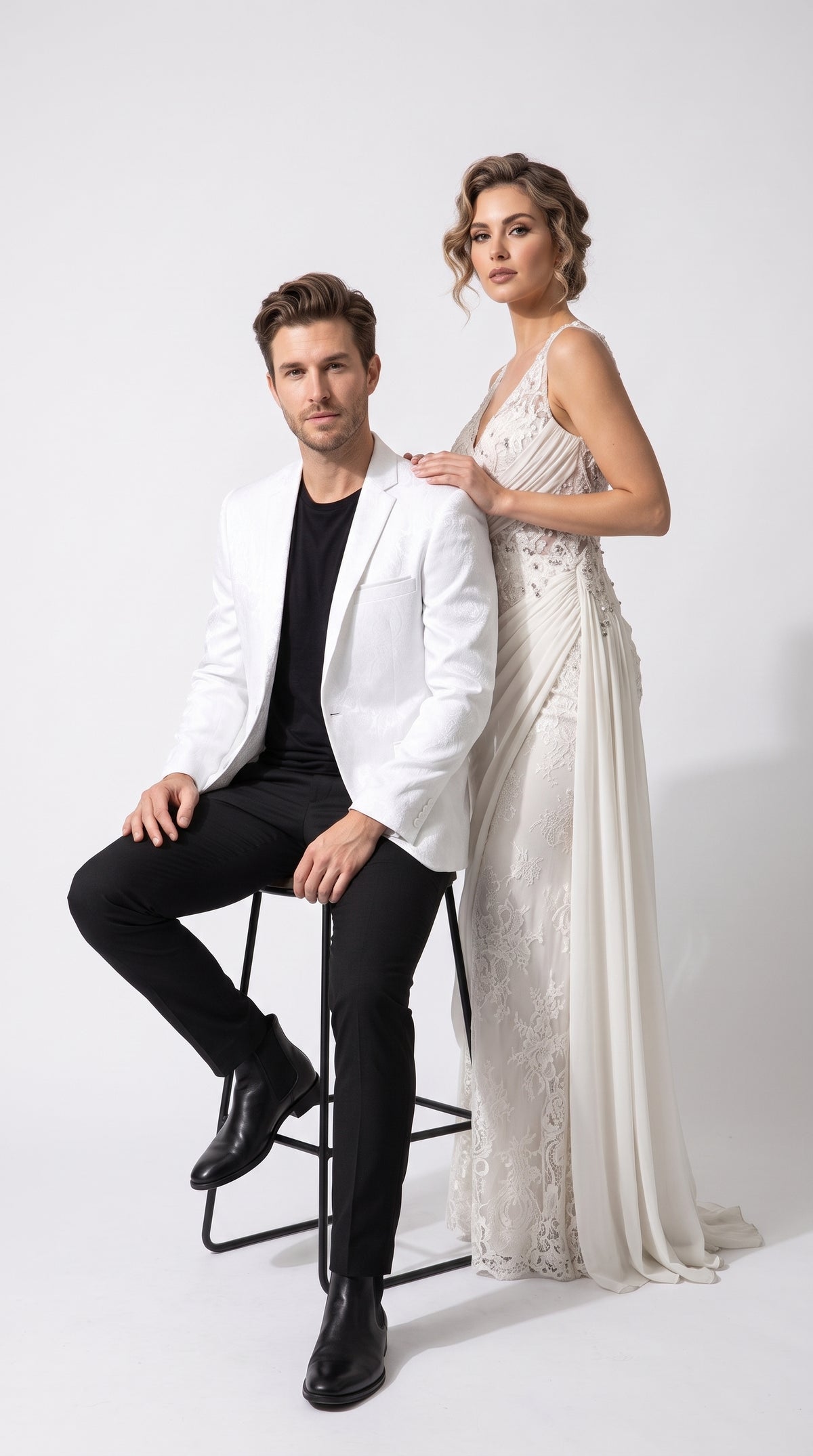 Men’s White Paisley Blazer, Formal Wedding Prom Dinner Jacket with Elegant Jacquard Pattern