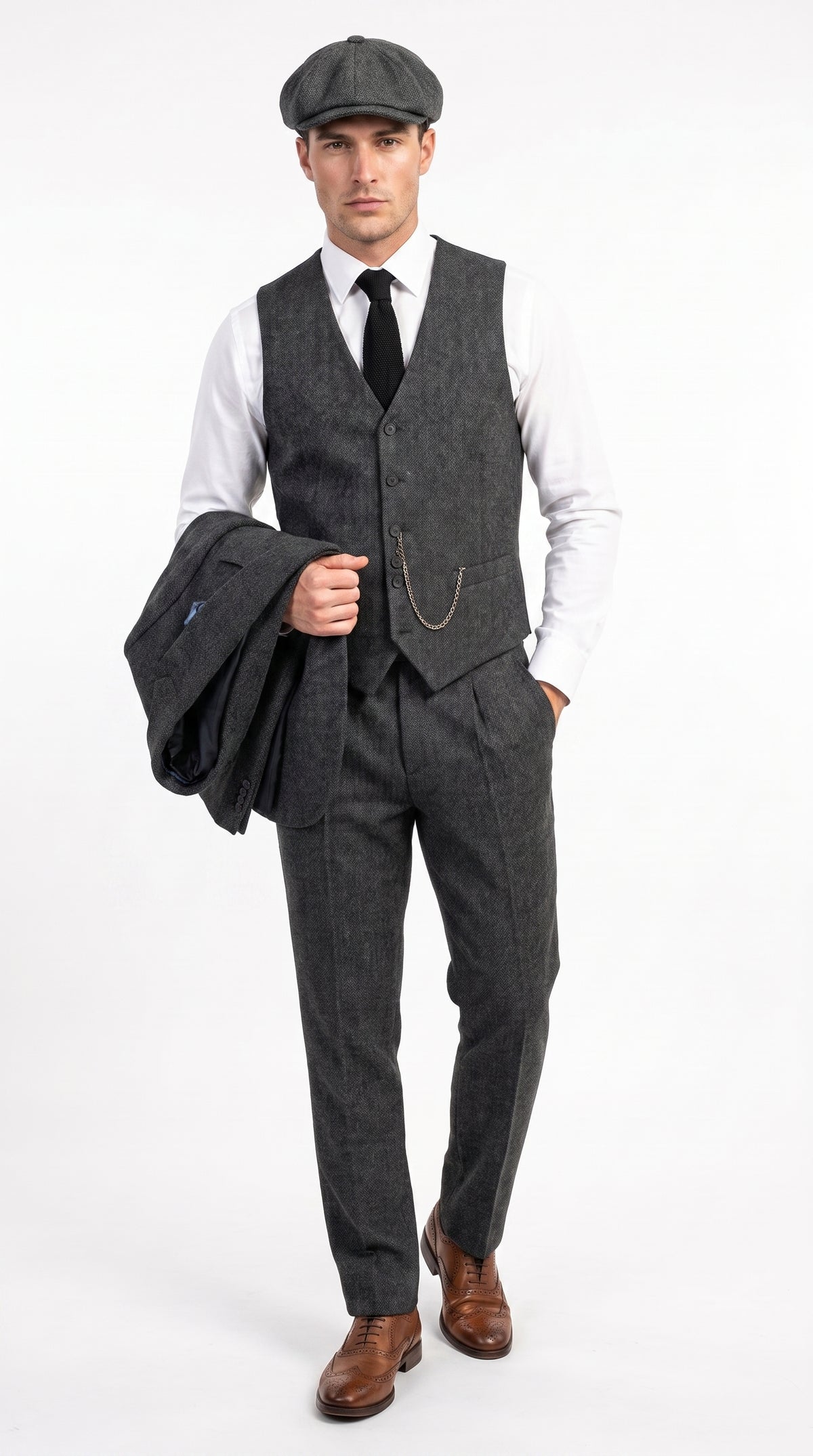Men’s Charcoal Great Gatsby 3 Piece Suit, 1920s Gangster Vintage Formal Dress Suit