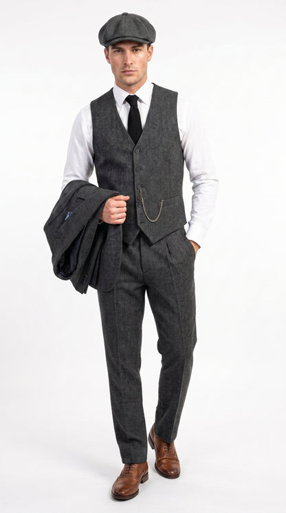 Men’s Charcoal Great Gatsby 3 Piece Suit, 1920s Gangster Vintage Formal Dress Suit