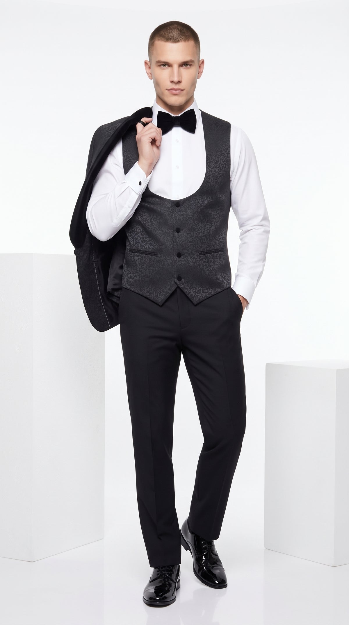 Rossi Men’s Classic 3 Piece Smoking Style Tuxedo Suit, Formal Wedding Prom Eveningwear Suit