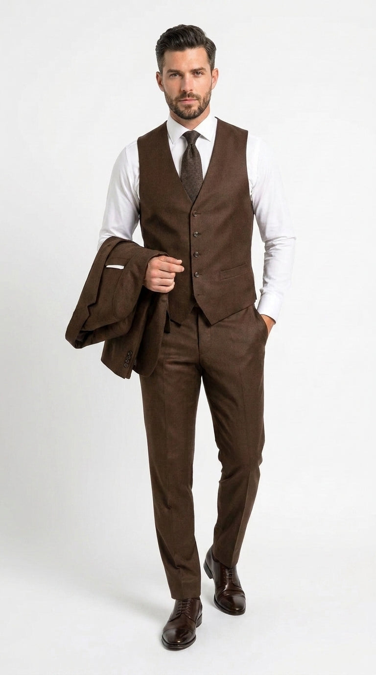 Men’s Chocolate Brown One Button Tuxedo Suit, Formal Groom Wedding Prom Dinner Suit