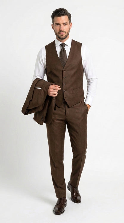 Men’s Chocolate Brown One Button Tuxedo Suit, Formal Groom Wedding Prom Dinner Suit