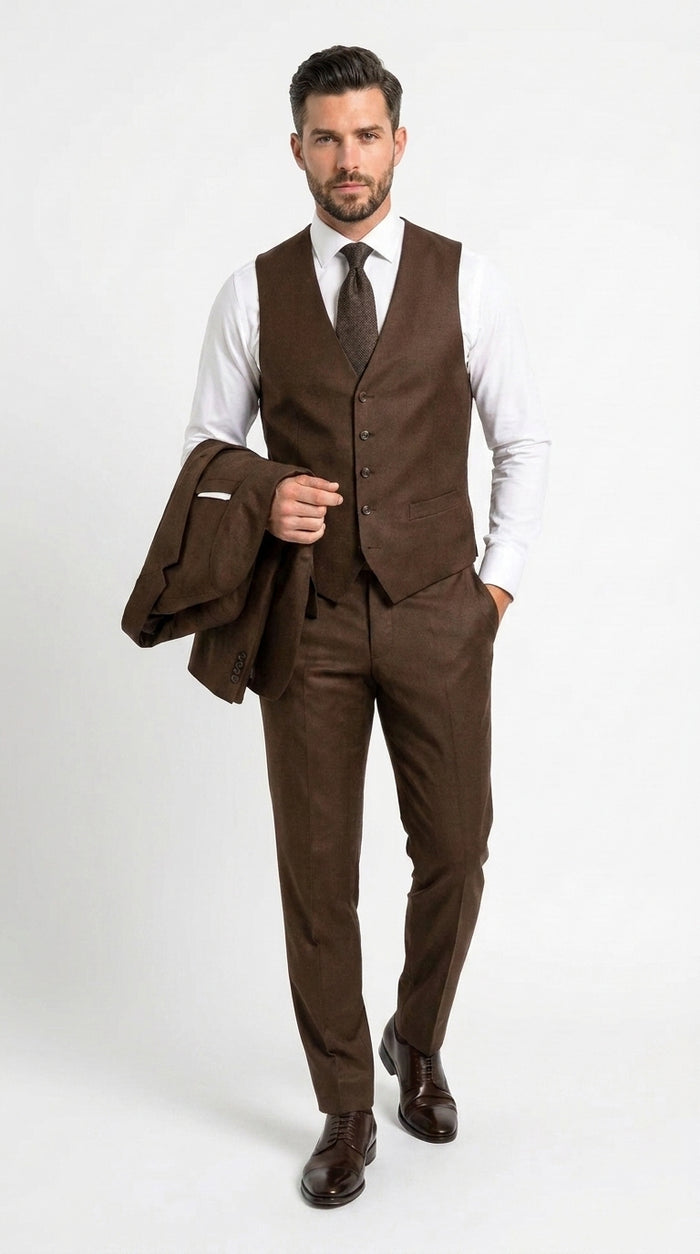 Men’s Chocolate Brown One Button Tuxedo Suit, Formal Groom Wedding Prom Dinner Suit