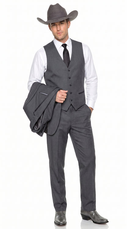 Men’s Charcoal Gray Western Tuxedo Suit, Cowboy Formal Trim Collar Jacket and Pants