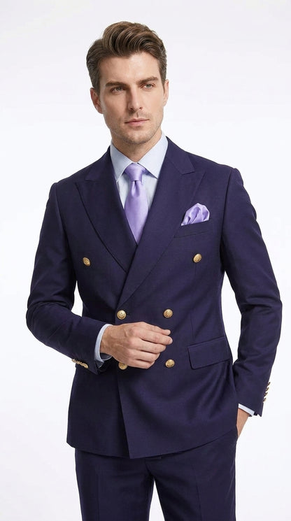 Rossi Man Men’s Purple Double Breasted Suit, Modern Fit Formal Wedding Business Dress Suit