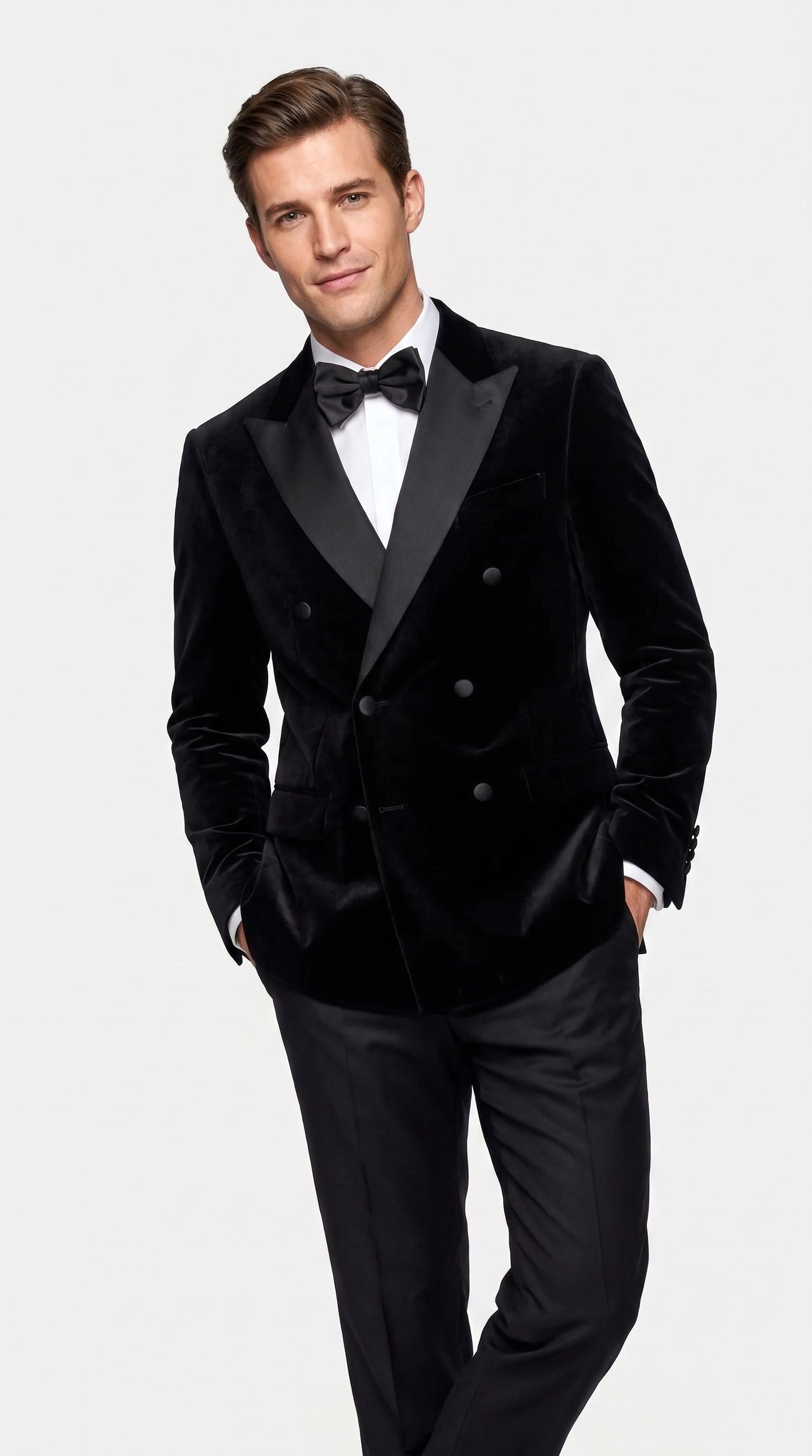 Men’s Black Velvet Double Breasted Tuxedo Blazer with Satin Peak Lapel, Formal Dinner Jacket