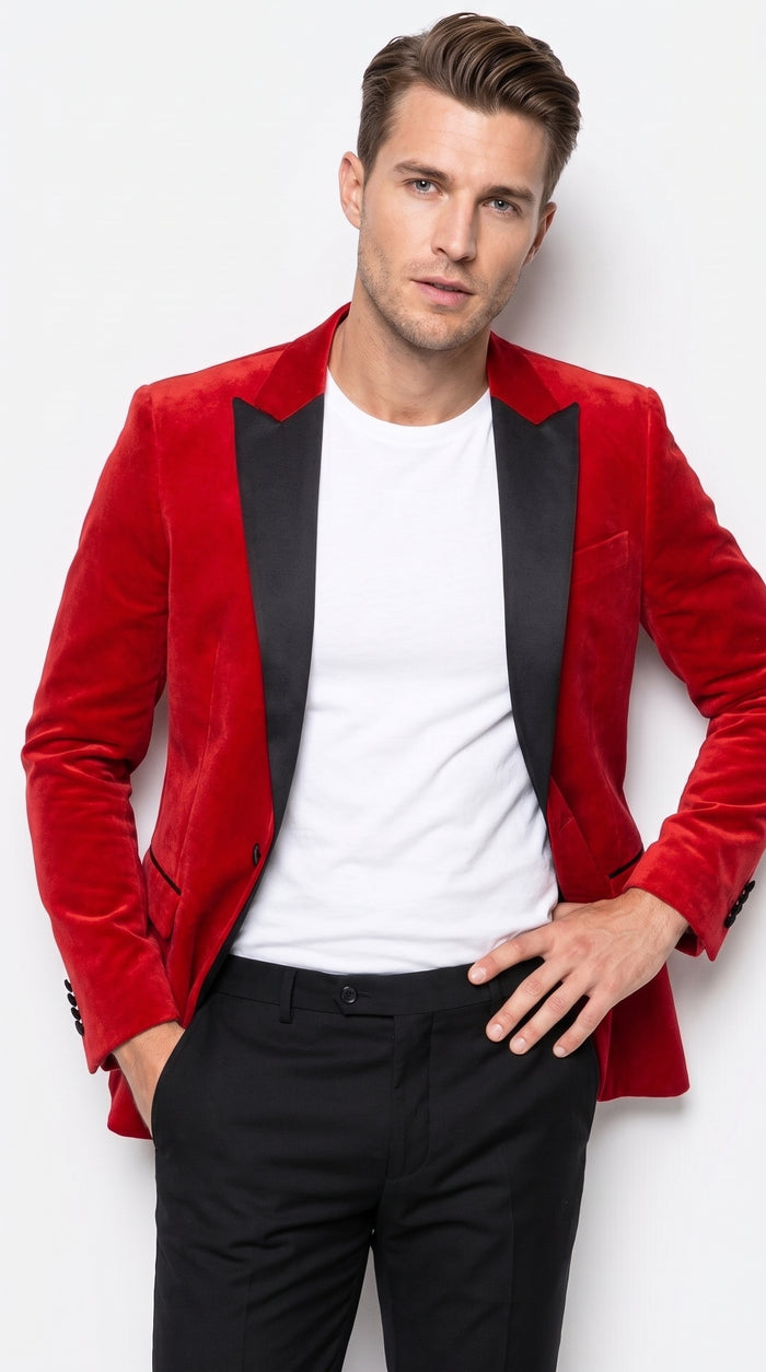 Men’s Red Velvet Tuxedo Jacket, Designer Formal Dinner Blazer for Wedding, Prom and Party