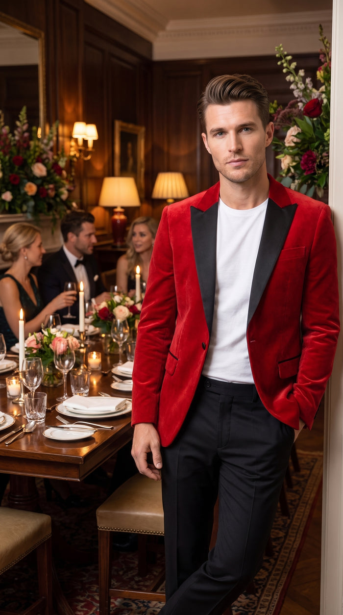 Men’s Red Velvet Tuxedo Jacket, Designer Formal Dinner Blazer for Wedding, Prom and Party