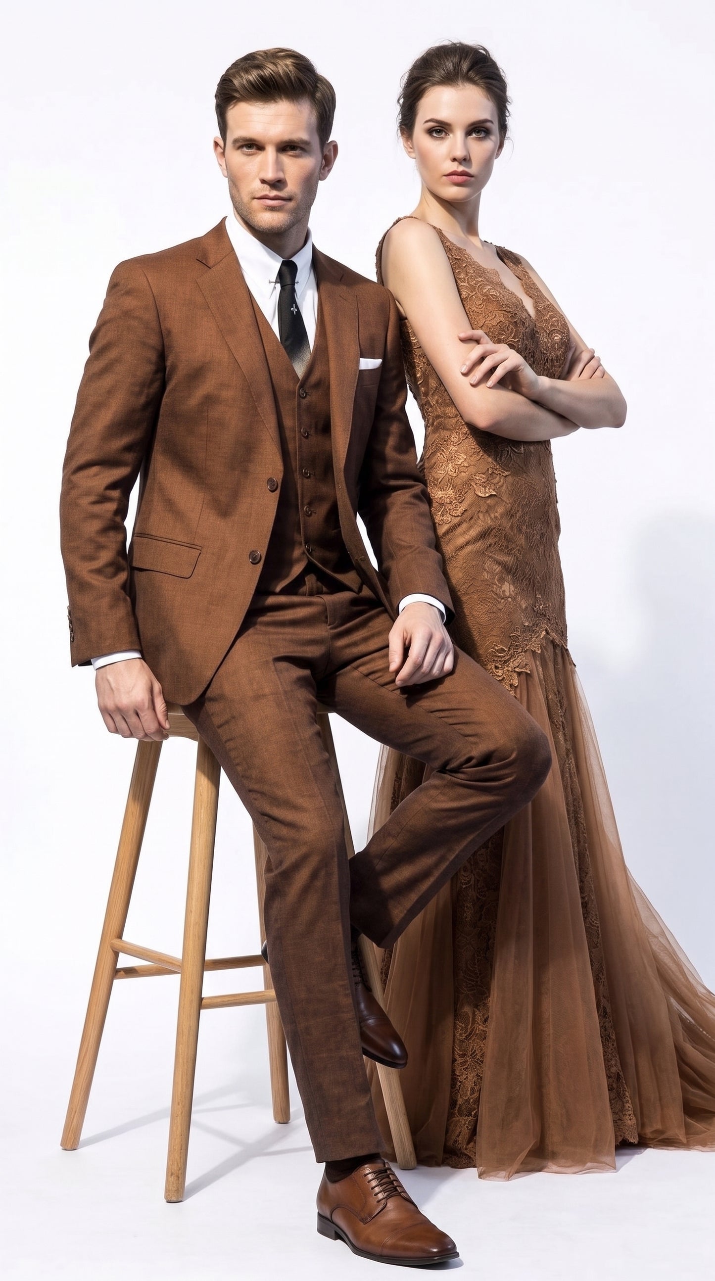 Men’s Cognac Ryan Gosling La La Land Inspired Vested Suit, 3 Piece Formal Wedding Prom Suit