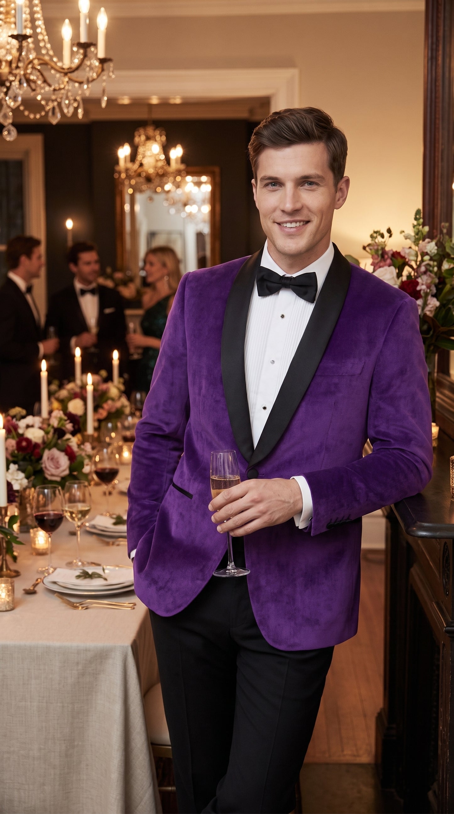 Men’s Purple Velvet Tuxedo Dinner Jacket – One Button Black Shawl Lapel Formal Blazer for Prom, Wedding and Party