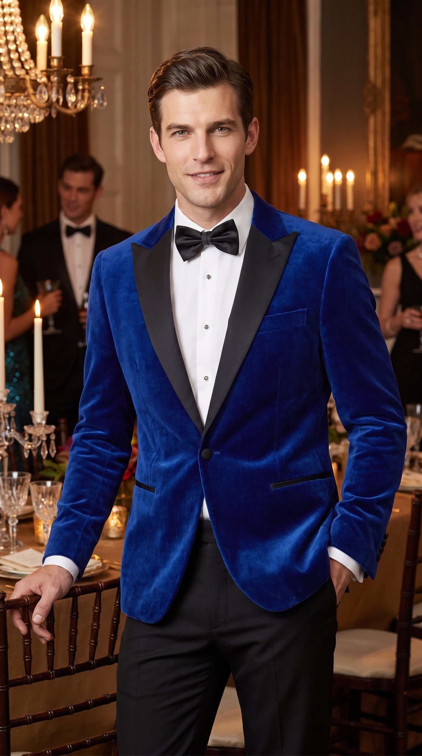 Men’s Royal Blue Velvet Tuxedo Dinner Jacket with Black Shawl Lapel Formal Blazer