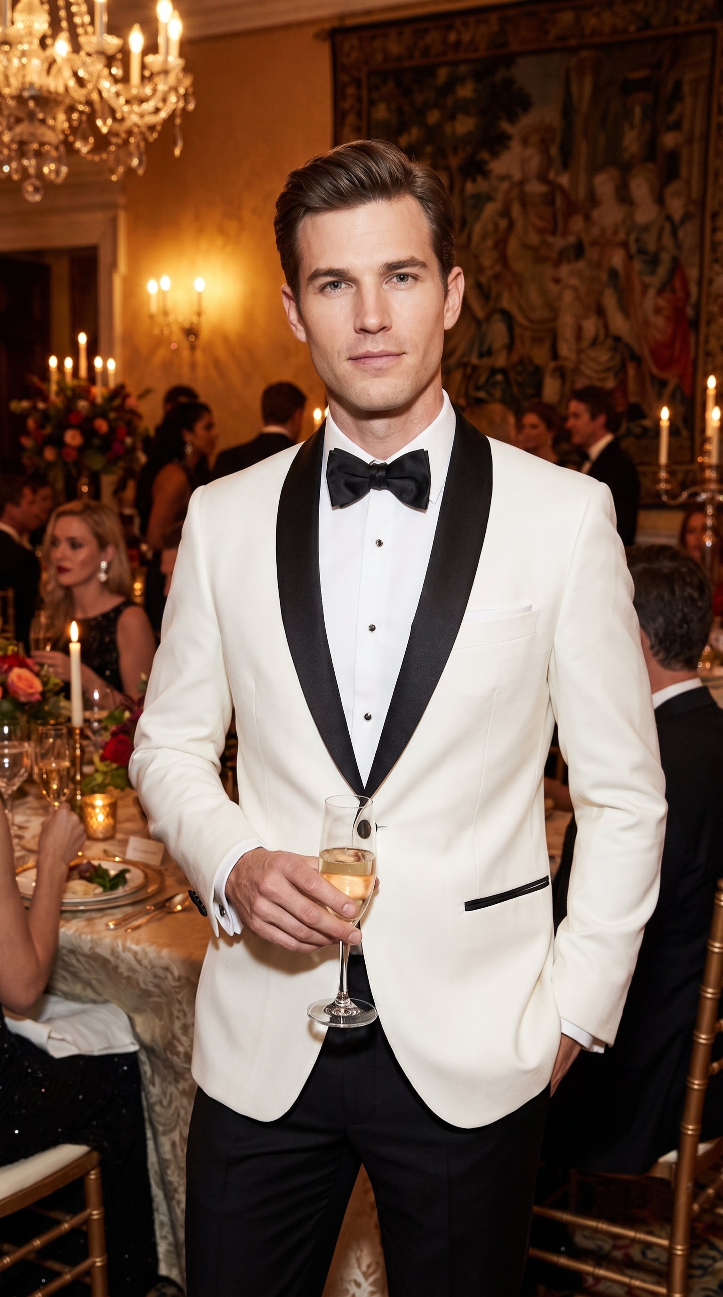 Men’s Cream and Black Shawl Lapel Tuxedo Jacket, Designer Formal Dinner Blazer