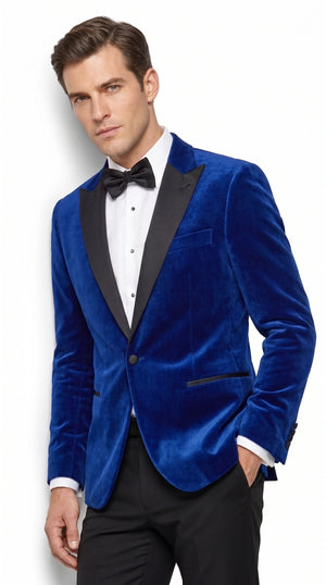 Men’s Royal Blue Velvet Tuxedo Dinner Jacket with Black Shawl Lapel Formal Blazer