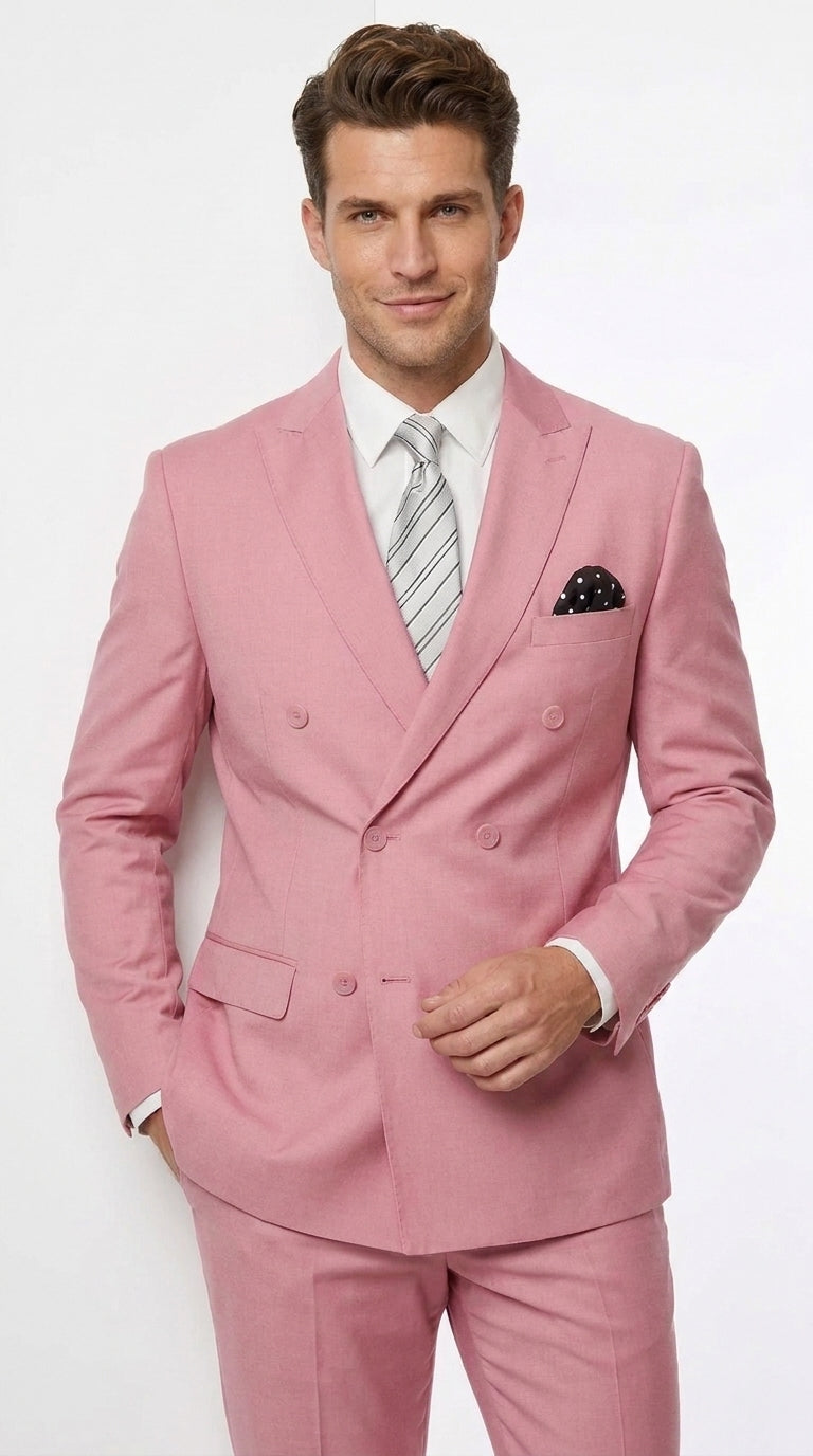 Men's Blush Pink Double Breasted Easter Suit – Modern Fit Lightweight 2-Piece Spring & Summer Wedding Suit