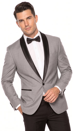 Men’s Light Grey Dinner Jacket with Black Shawl Lapel – 1 Button Tuxedo Blazer