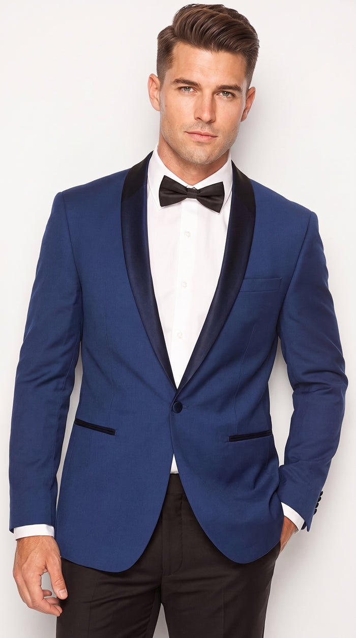 Men’s Royal Blue Dinner Jacket with Black Shawl Lapel – 1 Button Tuxedo Blazer