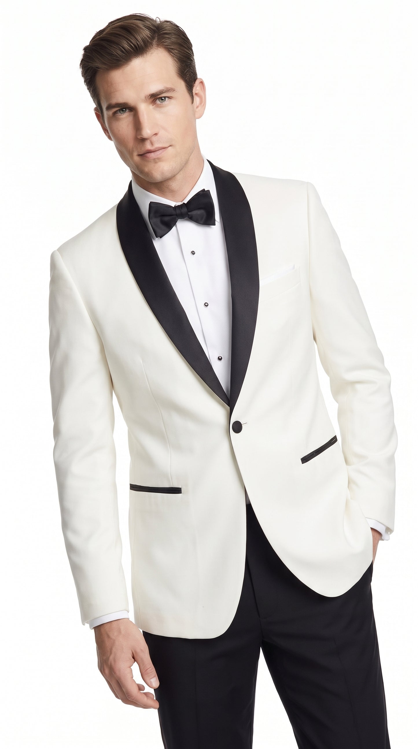 Men’s Cream and Black Shawl Lapel Tuxedo Jacket, Designer Formal Dinner Blazer