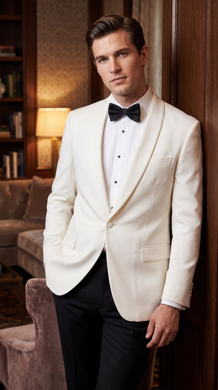 Men’s Ivory Traditional Shawl Dinner Jacket, Designer Formal Wedding Tuxedo Blazer