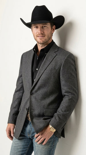 Men's Charcoal Grey Western Blazer – Modern Cowboy 2 Button Sport Coat Jacket for Rodeos, Weddings & Country Events