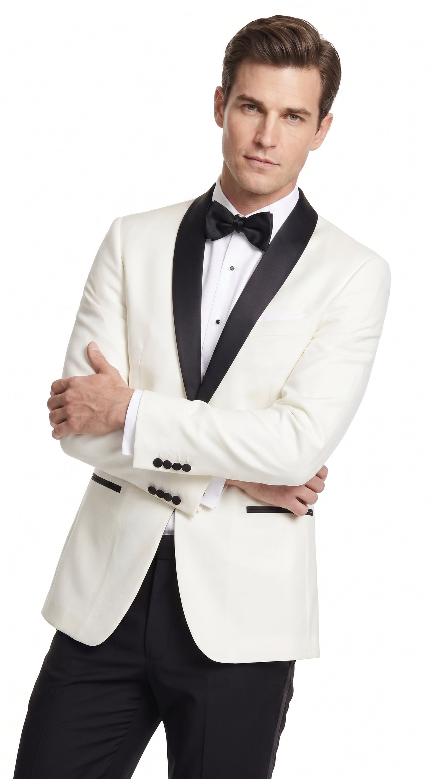 Men’s Cream and Black Shawl Lapel Tuxedo Jacket, Designer Formal Dinner Blazer