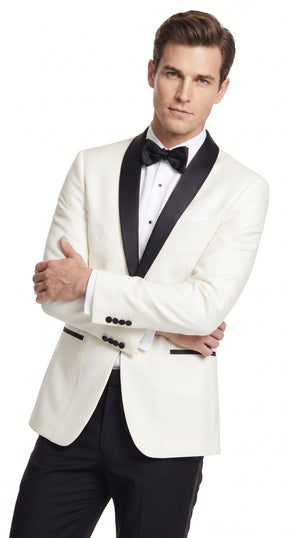 Men’s Cream and Black Shawl Lapel Tuxedo Jacket, Designer Formal Dinner Blazer