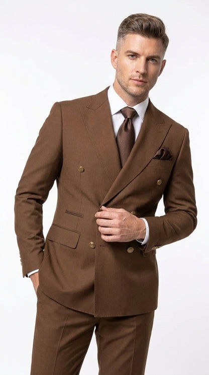 Rossi Man Men’s Brown Double Breasted Suit, Modern Fit Formal Wedding Business Dress Suit