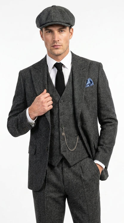 Men’s Charcoal Great Gatsby 3 Piece Suit, 1920s Gangster Vintage Formal Dress Suit
