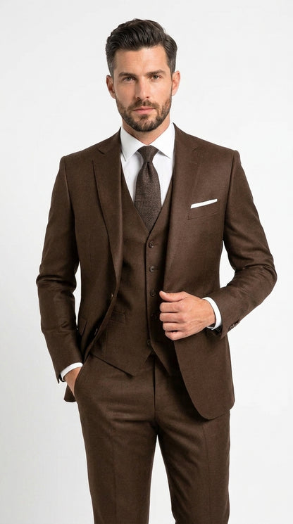 Men’s Chocolate Brown One Button Tuxedo Suit, Formal Groom Wedding Prom Dinner Suit
