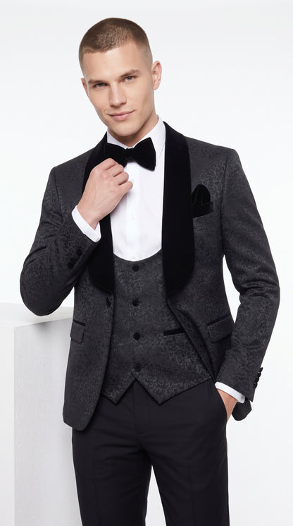 Rossi Men’s Classic 3 Piece Smoking Style Tuxedo Suit, Formal Wedding Prom Eveningwear Suit
