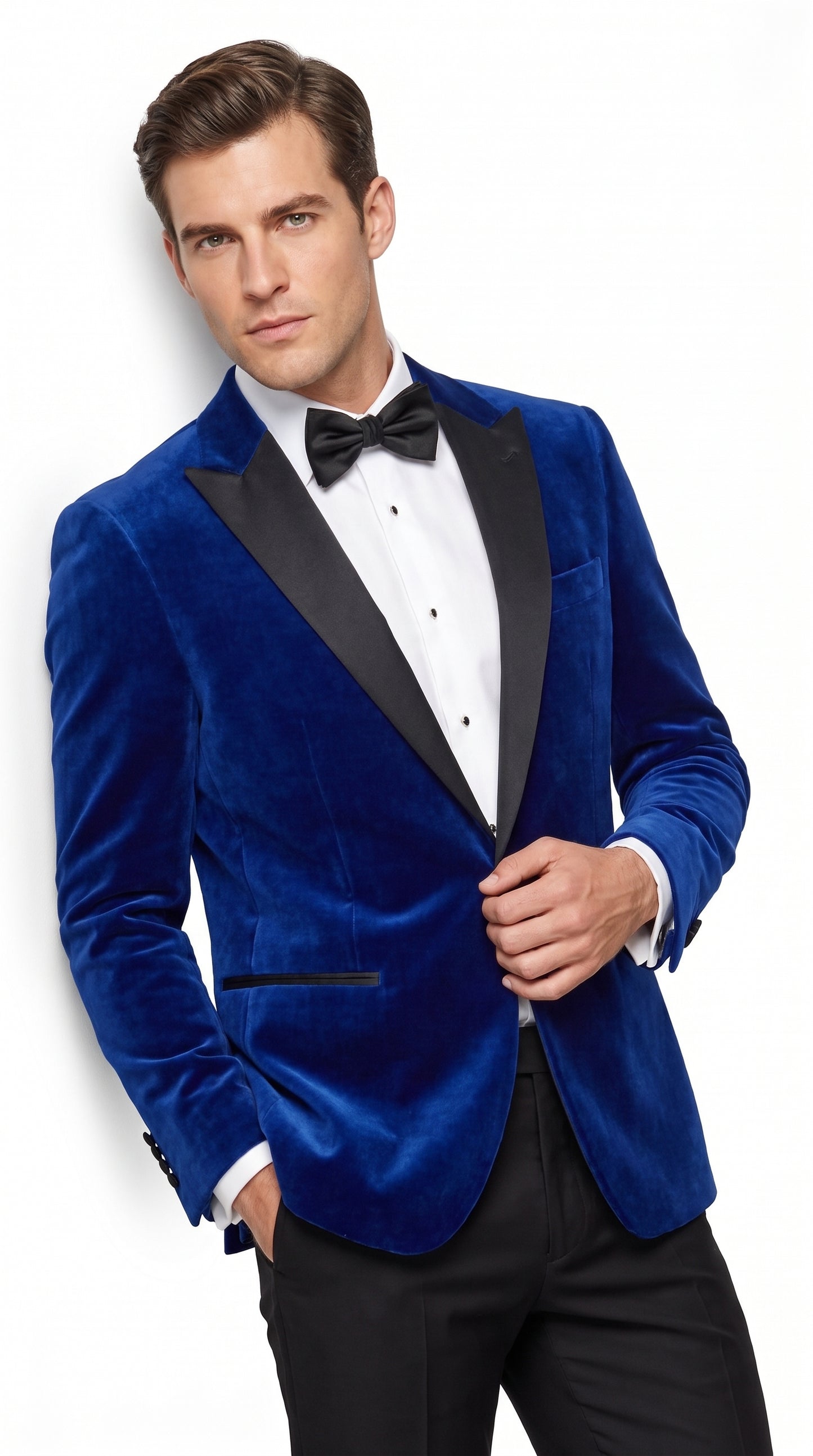 Men’s Royal Blue Velvet Tuxedo Dinner Jacket with Black Shawl Lapel Formal Blazer