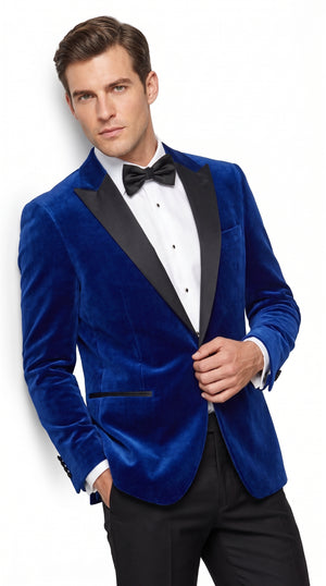 Men’s Royal Blue Velvet Tuxedo Dinner Jacket with Black Shawl Lapel Formal Blazer