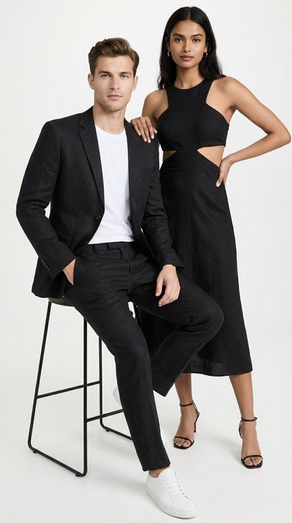 Men’s Black 2-Piece Linen Suit – Lightweight Wedding, Beach and Summer Formal Suit