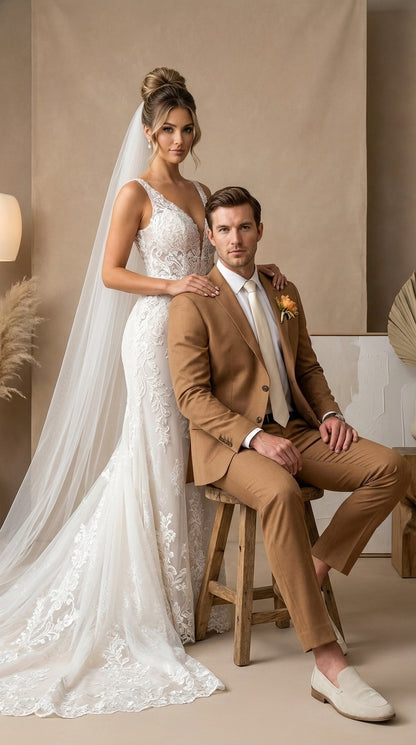 Men’s Rust Brown 2-Piece Wedding Suit – Modern Groom Suit for Fall, Outdoor and Formal Events