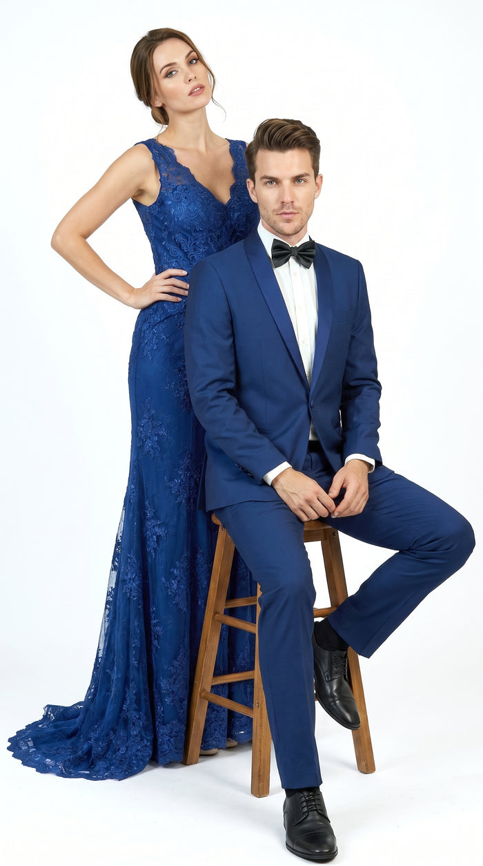 Men’s Midnight Blue Shawl Lapel Tuxedo, 1 Button Formal Wedding Prom Suit