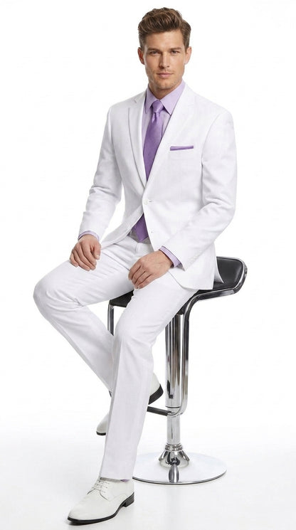 Men’s White Two-Button Poplin Suit – Modern Wedding, Prom and Formal Suit