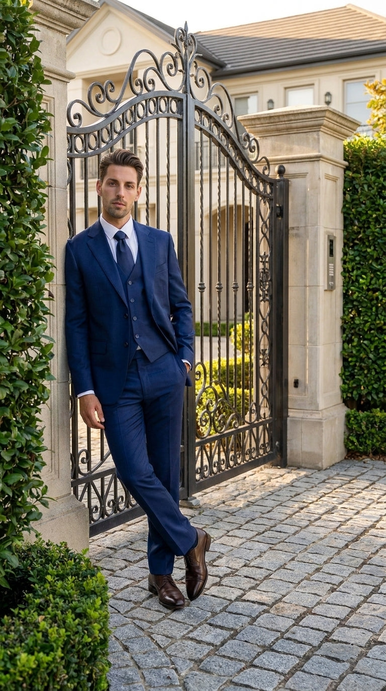 Stacy Adams Men’s Royal Indigo Hybrid Fit 3 Piece Suit, Formal Wedding Prom Dress Suit