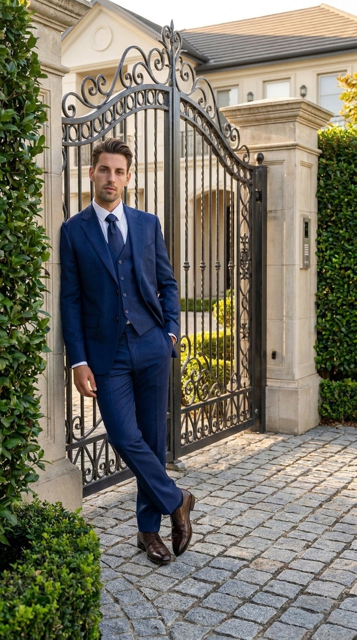 Stacy Adams Men’s Royal Indigo Hybrid Fit 3 Piece Suit, Formal Wedding Prom Dress Suit