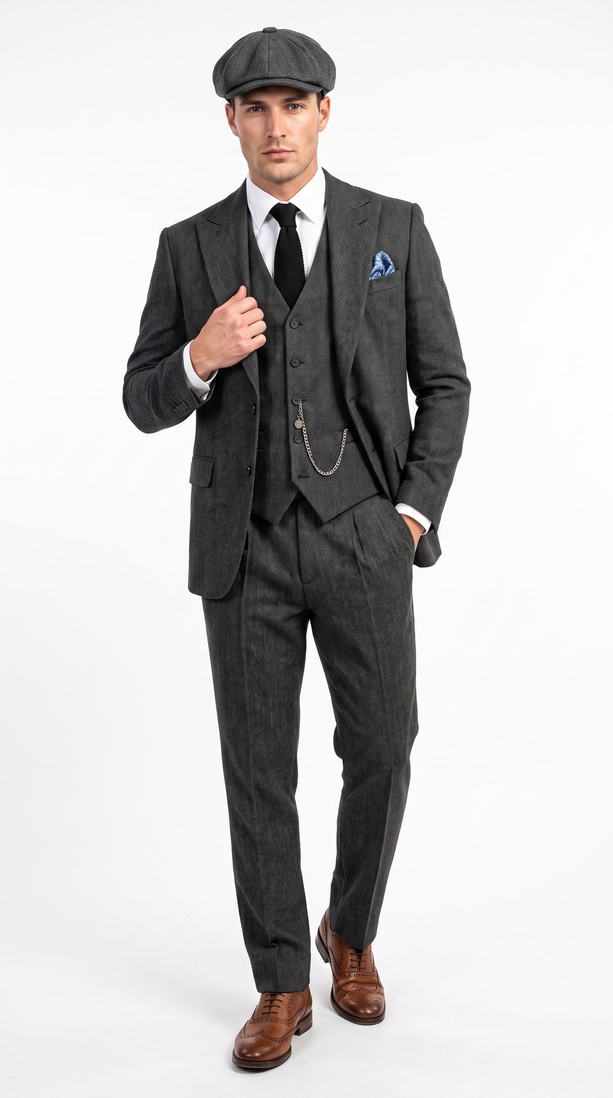 Men’s Charcoal Great Gatsby 3 Piece Suit, 1920s Gangster Vintage Formal Dress Suit