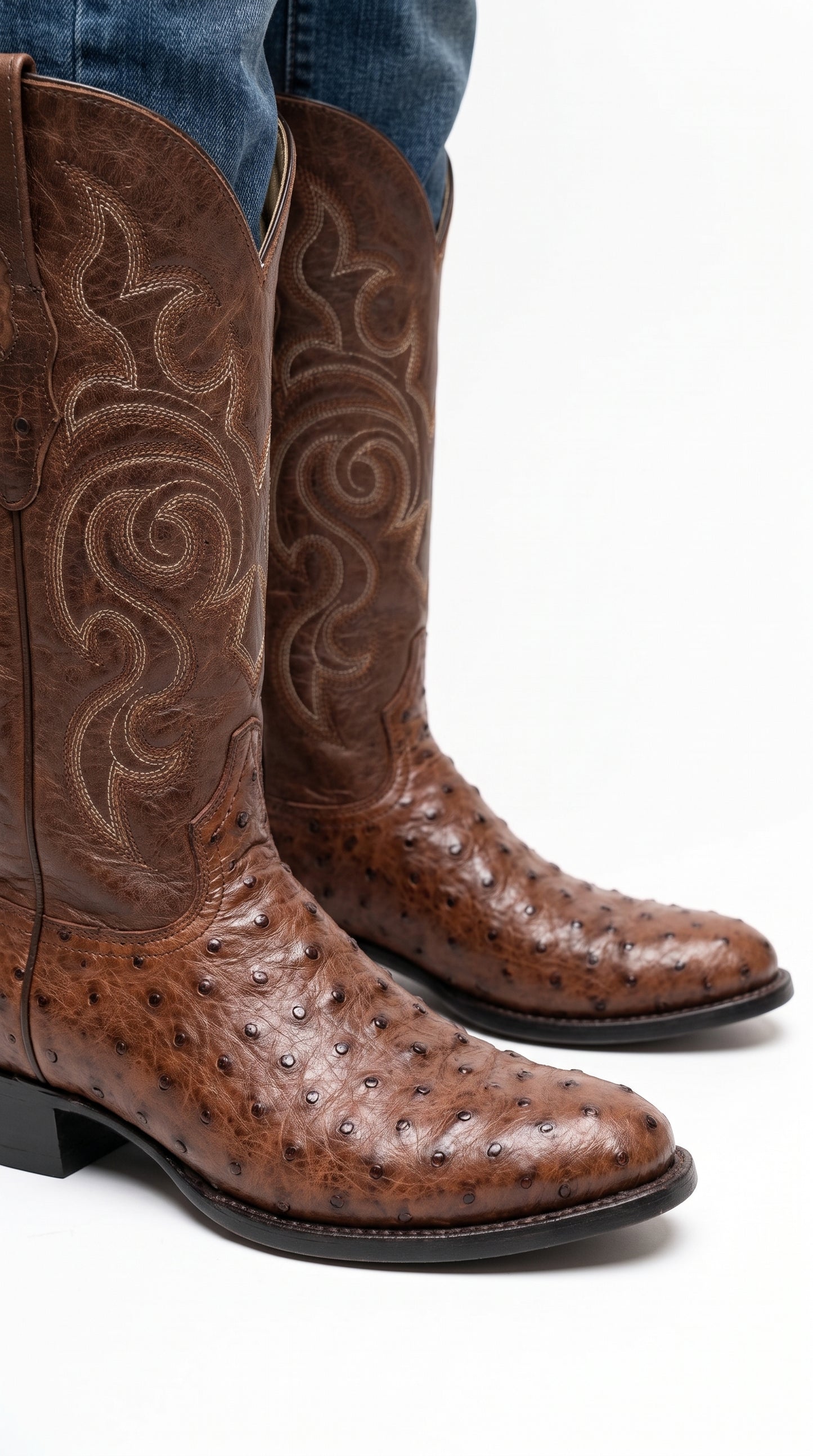 Men’s Los Altos Kango Tabac Genuine Ostrich Round Toe Boots, Exotic Western Cowboy Dress Boots