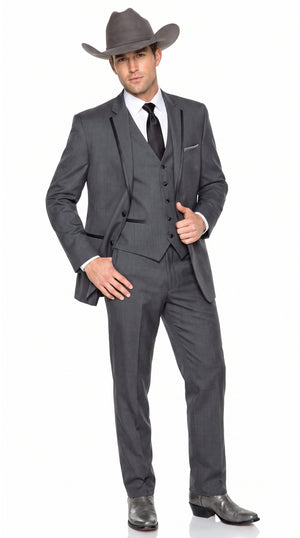 Men’s Charcoal Gray Western Tuxedo Suit, Cowboy Formal Trim Collar Jacket and Pants