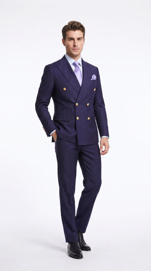 Rossi Man Men’s Purple Double Breasted Suit, Modern Fit Formal Wedding Business Dress Suit